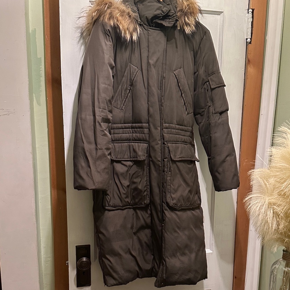 Calvin Klein Olive Fur-Trimmed Ski Jacket